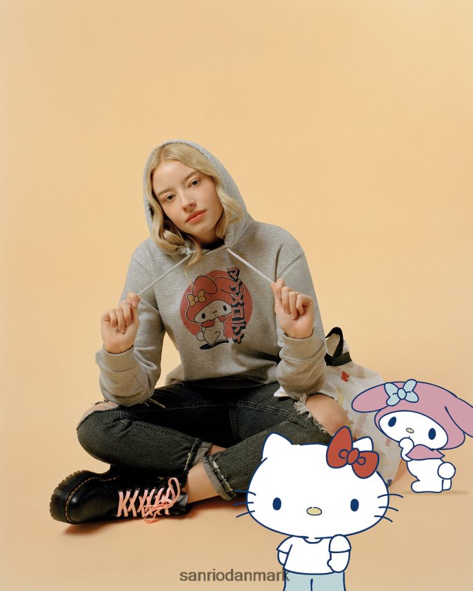 tøj Sanrio my melodi japanese graphic premium økologisk bomuld grå hættetrøje LX86R25